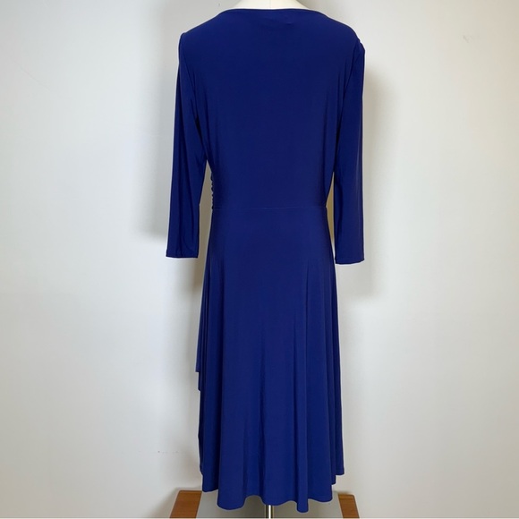 Lauren Ralph Lauren Classic Wrap Style Dress Ruched Deep Blue Women’s Size 10 - Picture 3 of 11
